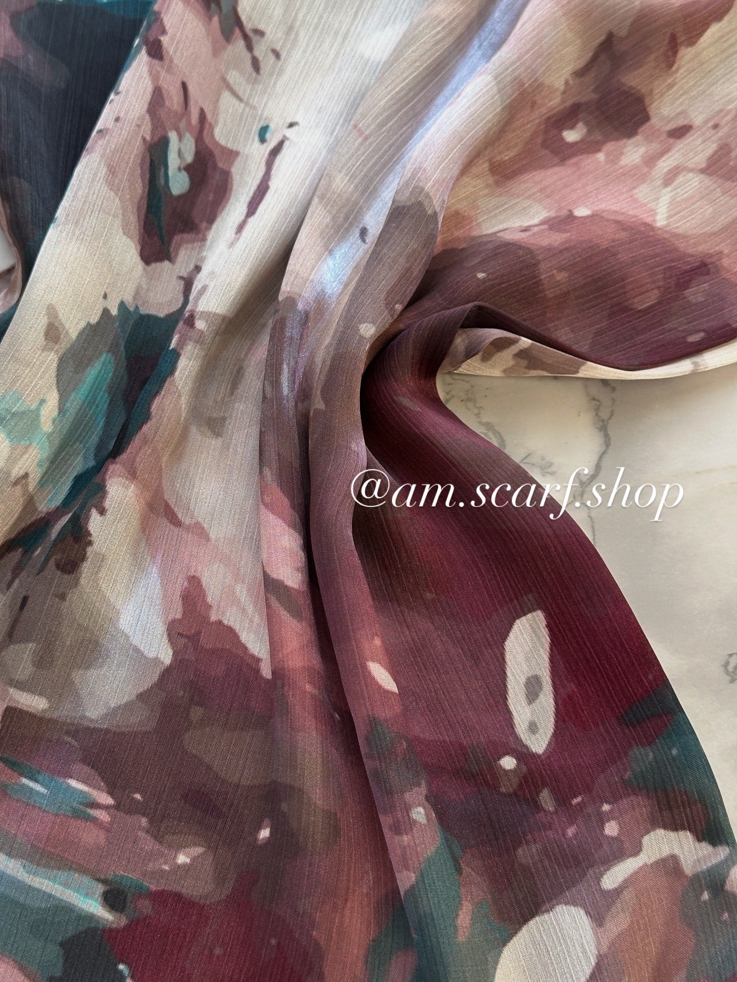 Foulard Crépe Plisser Satiné Imprimée BRUME ARTISTIQUE