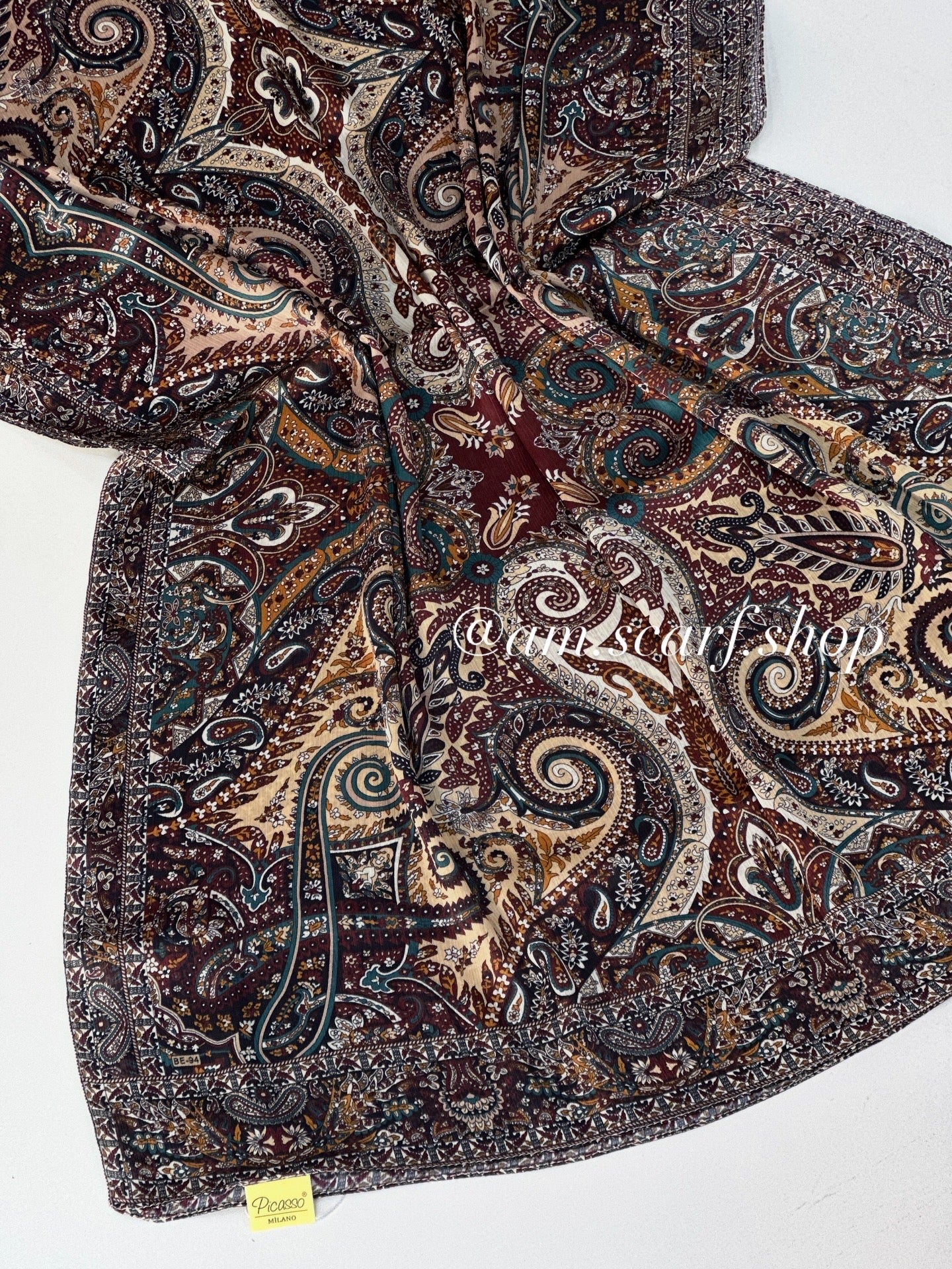 Foulard Crépe Plisser Satiné Imprimée PICASSO Pashmina