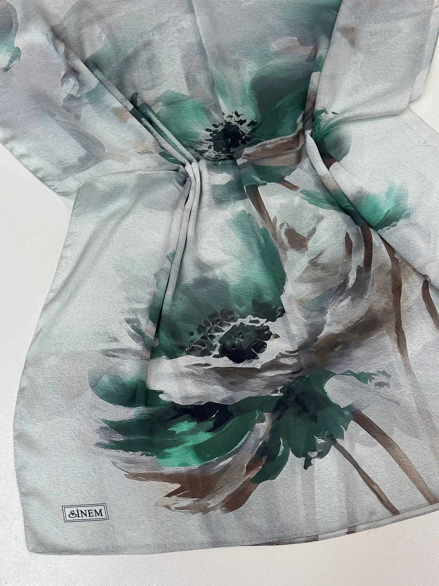 Foulard Crépe Plisser Satiné Imprimée fleur