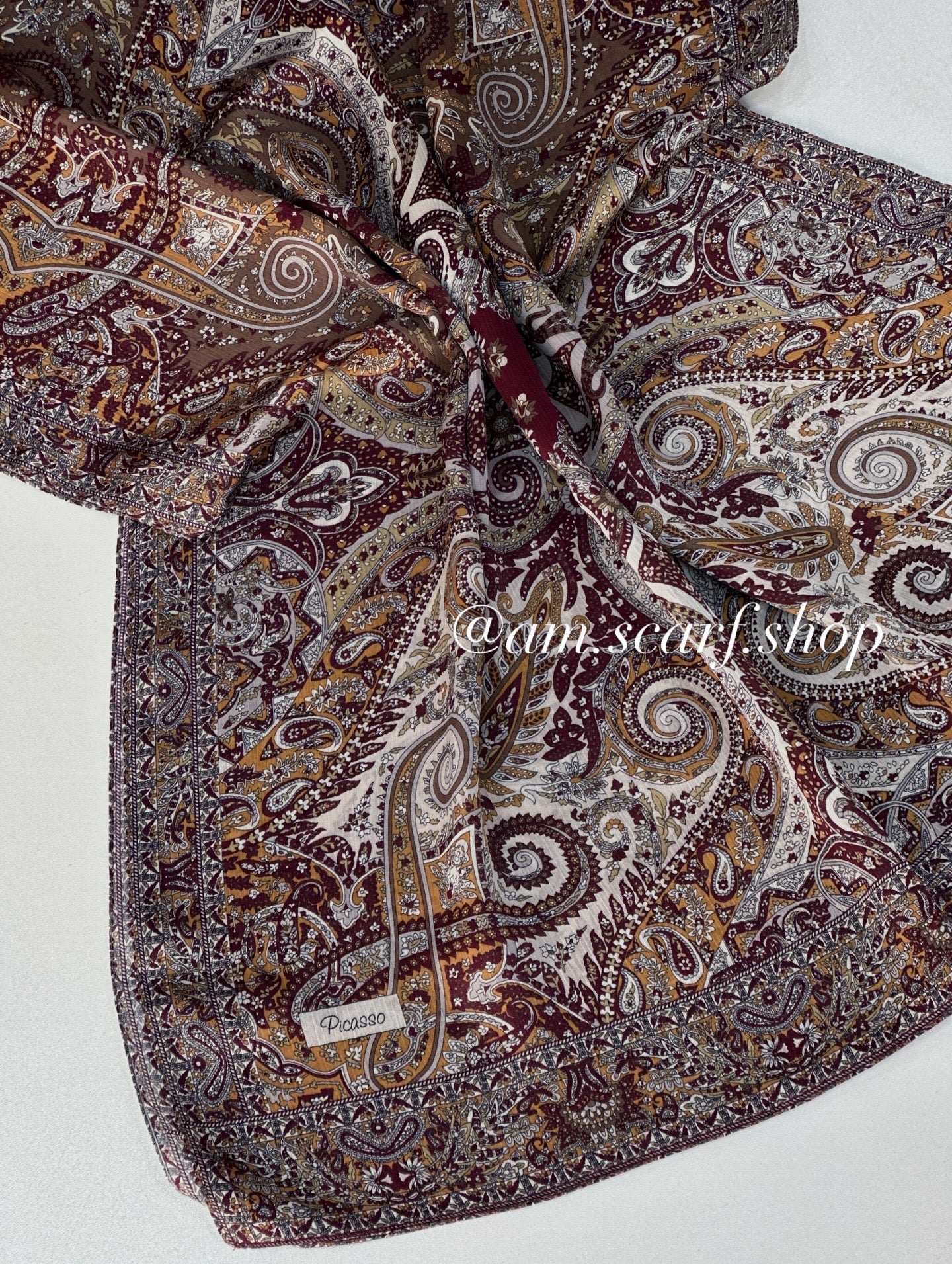 Foulard Crépe Plisser Satiné Imprimée PICASSO Pashmina