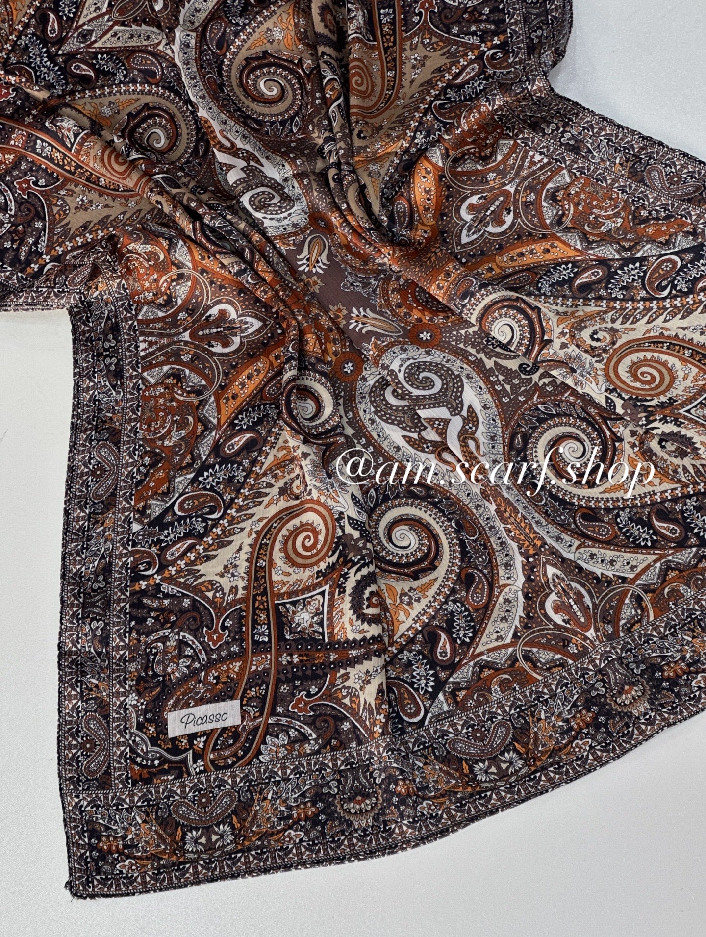 Foulard Crépe Plisser Satiné Imprimée PICASSO Pashmina