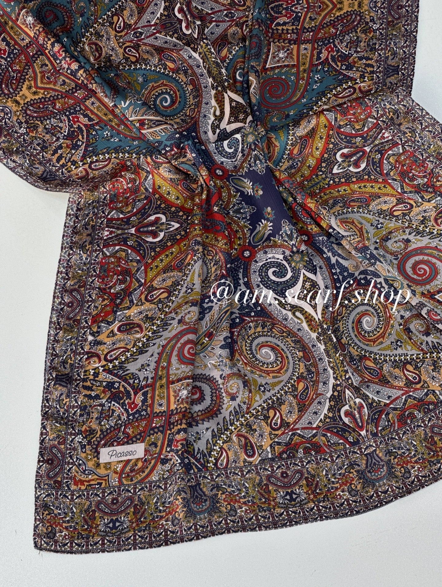 Foulard Crépe Plisser Satiné Imprimée PICASSO Pashmina