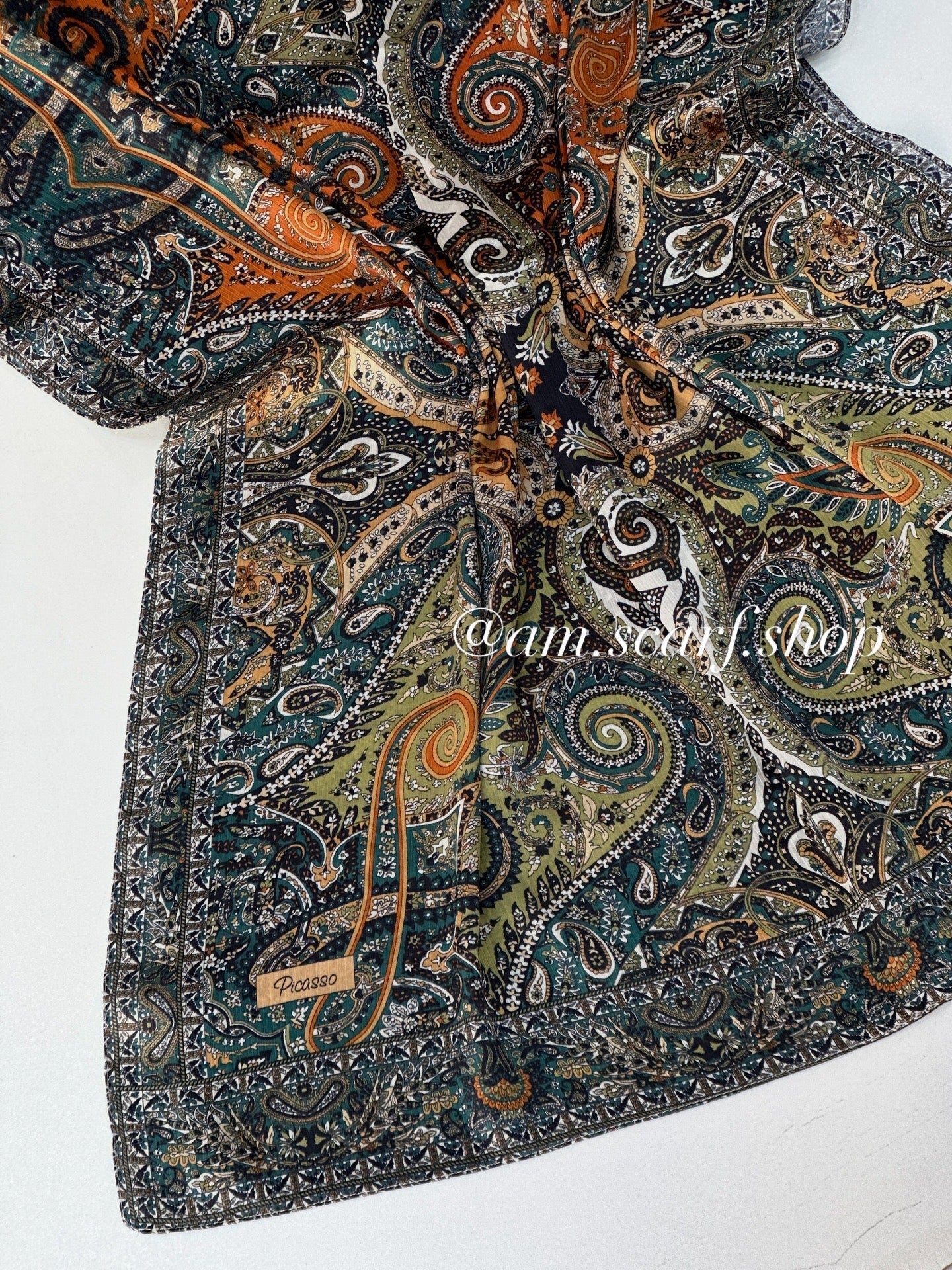 Foulard Crépe Plisser Satiné Imprimée PICASSO Pashmina