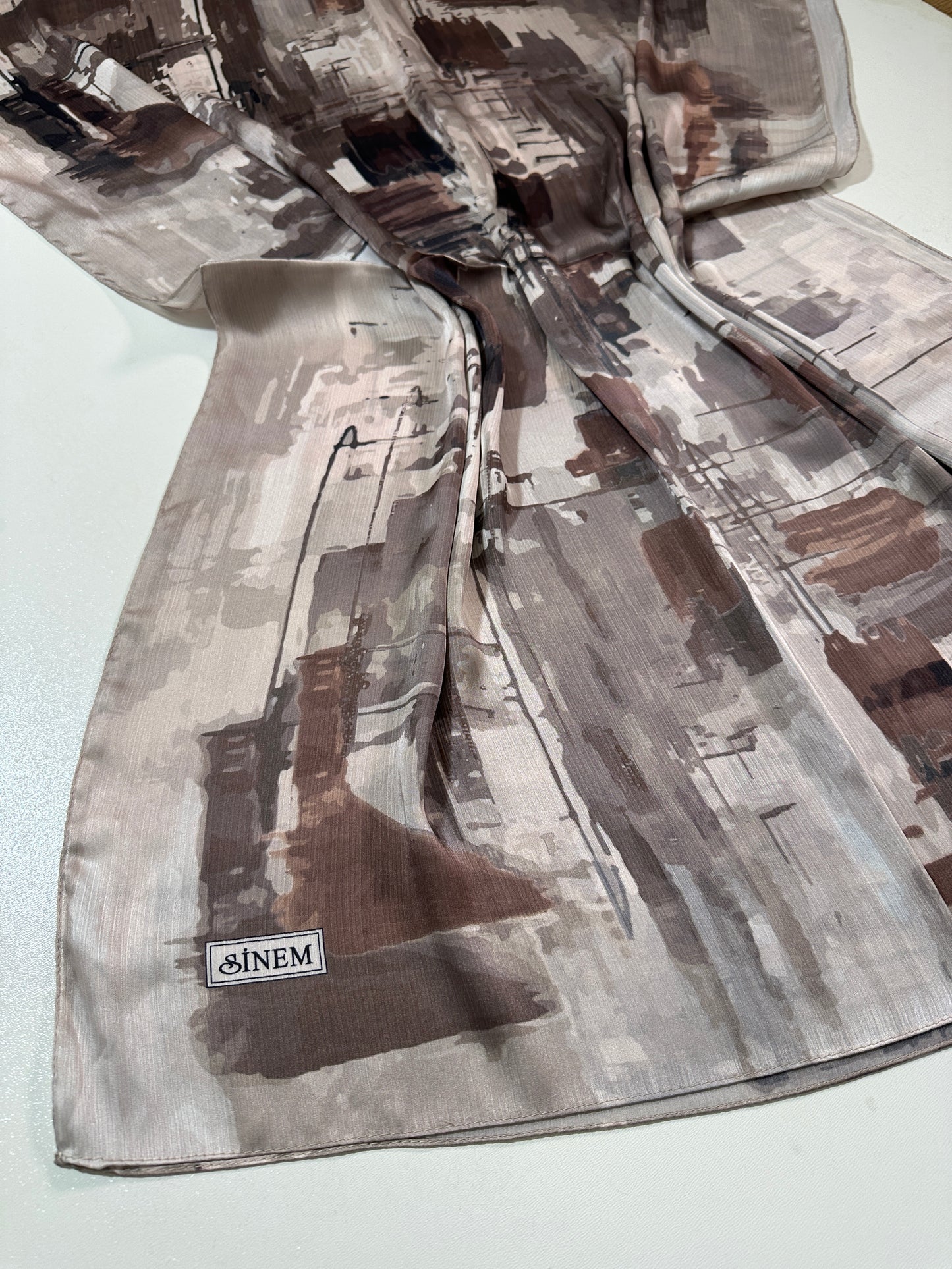 Foulard Crépe Plisser Satiné Imprimée PEINTURÉ