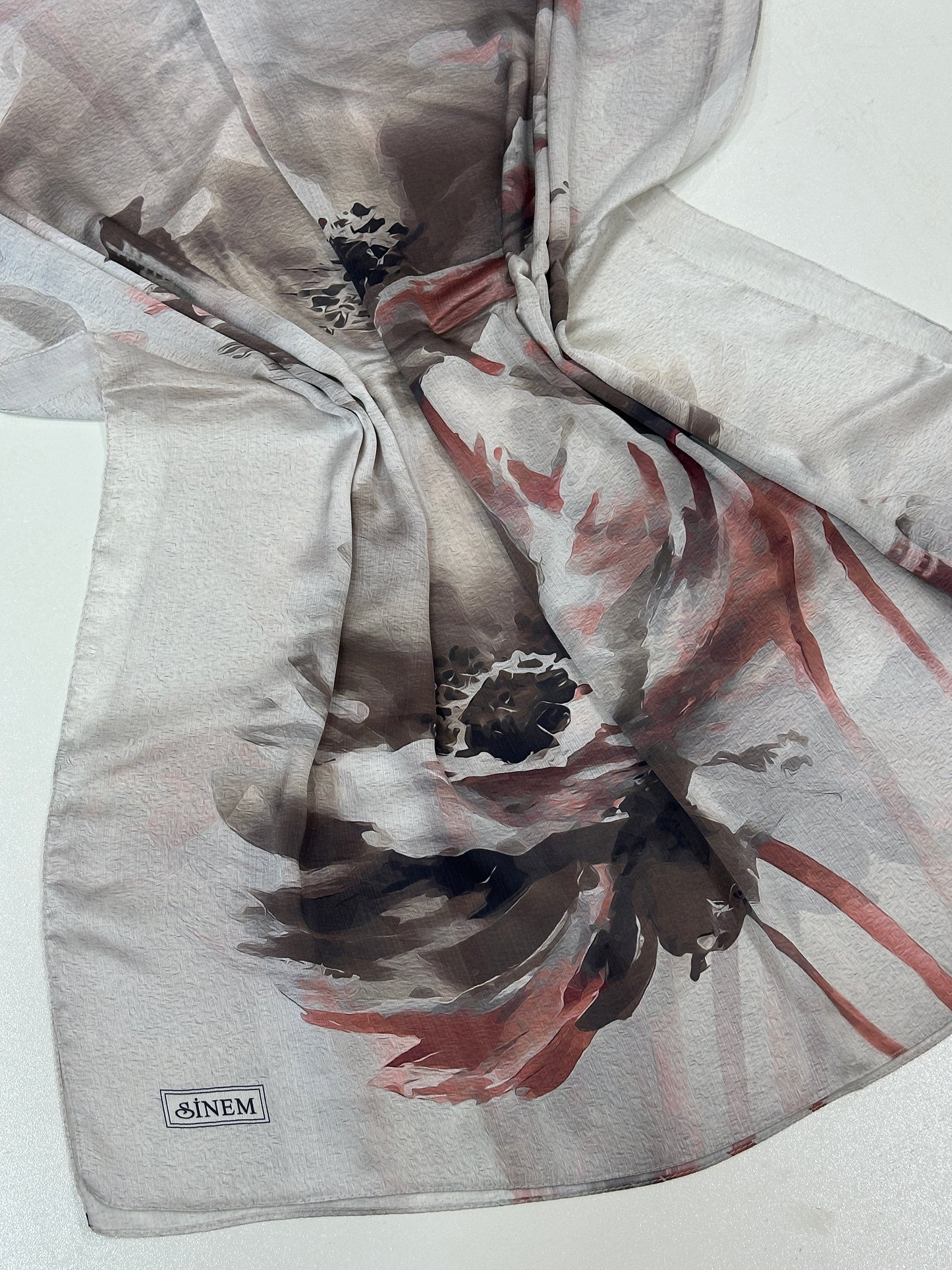 Foulard Crépe Plisser Satiné Imprimée fleur