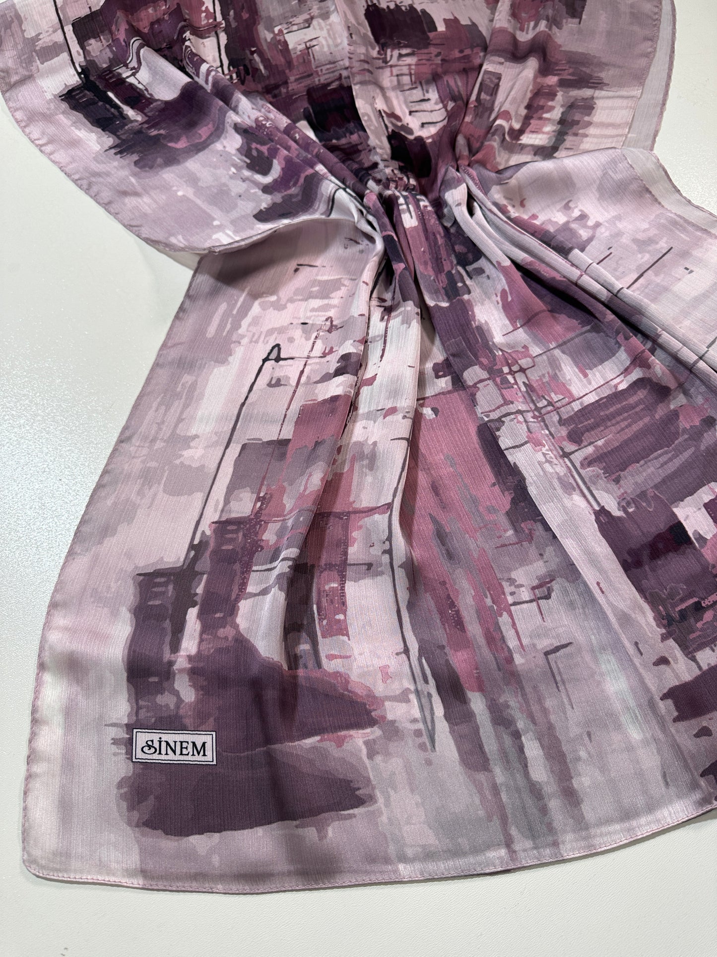 Foulard Crépe Plisser Satiné Imprimée PEINTURÉ