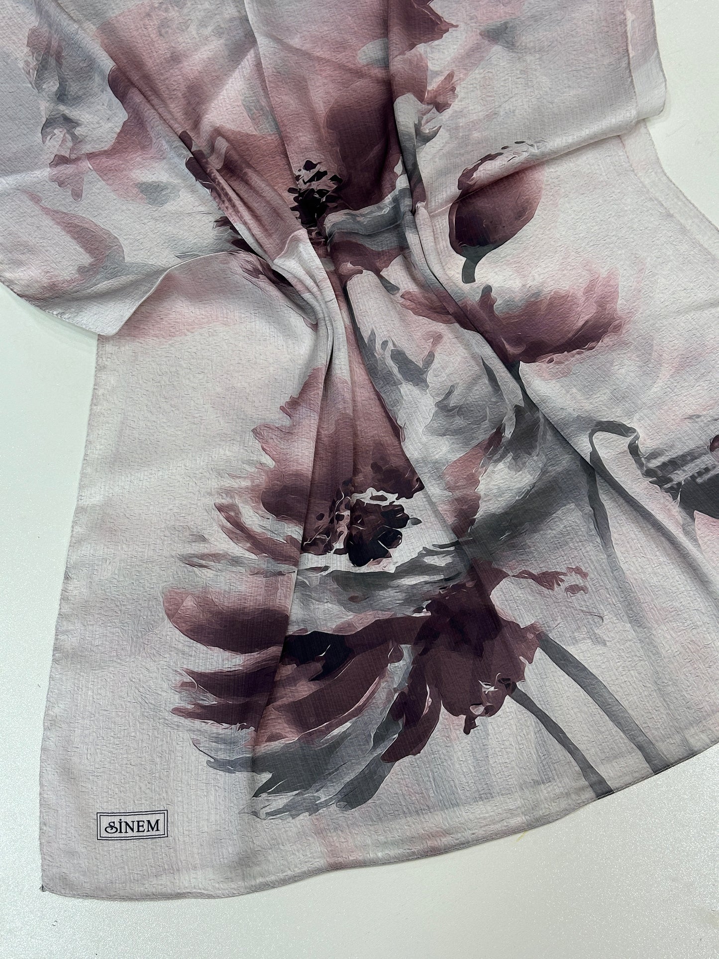 Foulard Crépe Plisser Satiné Imprimée fleur