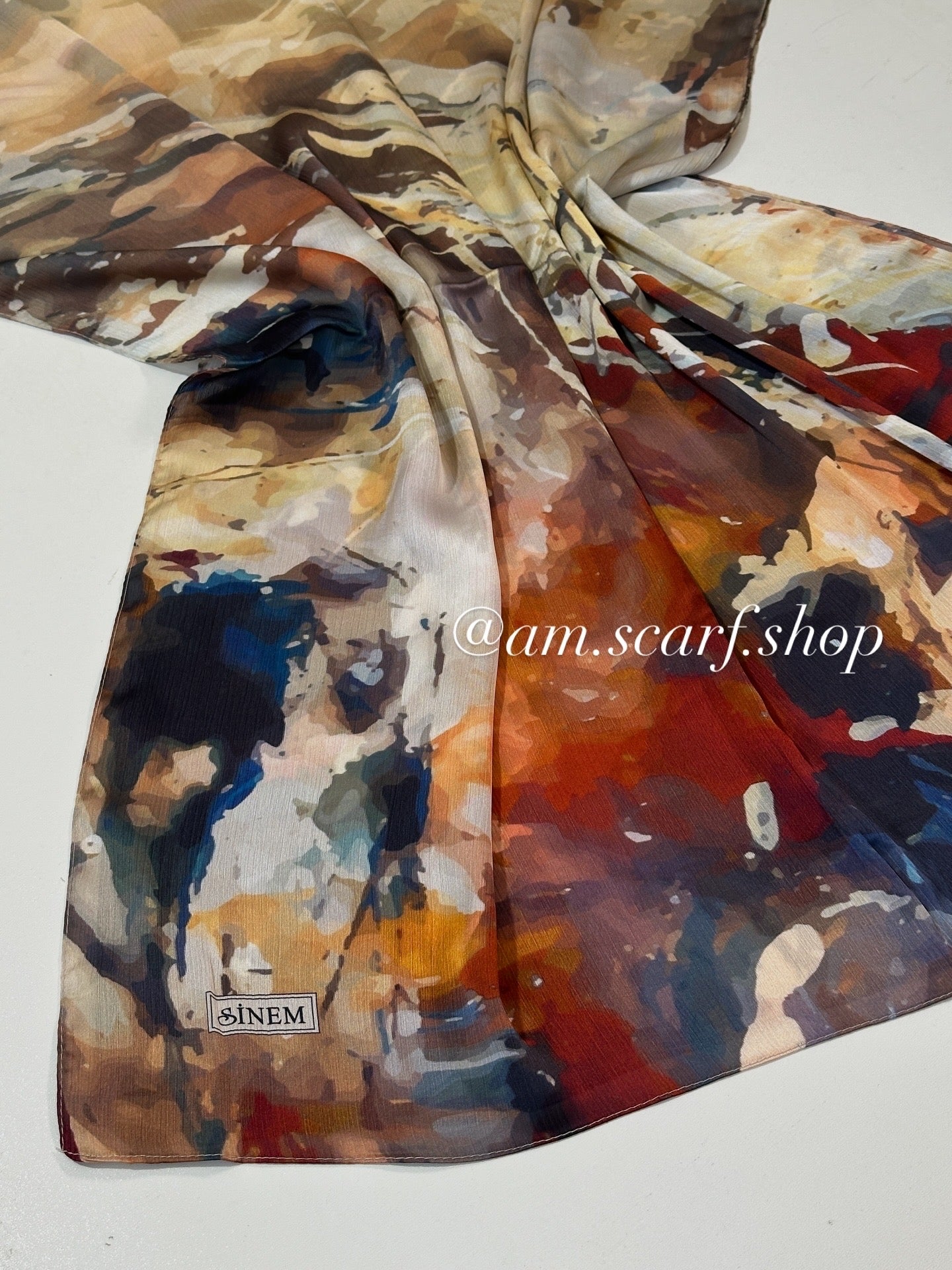 Foulard Crépe Plisser Satiné Imprimée BRUME ARTISTIQUE