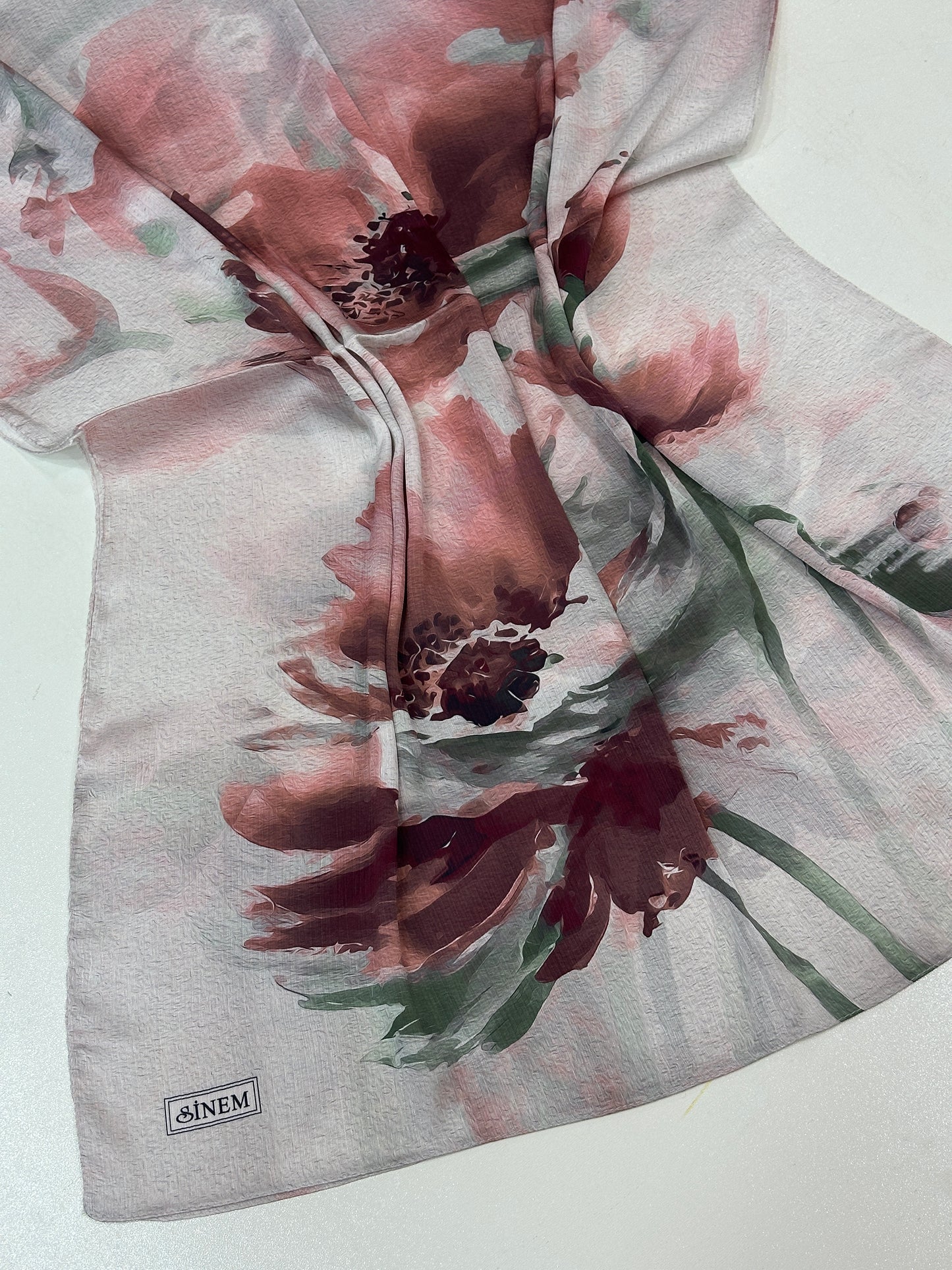 Foulard Crépe Plisser Satiné Imprimée fleur