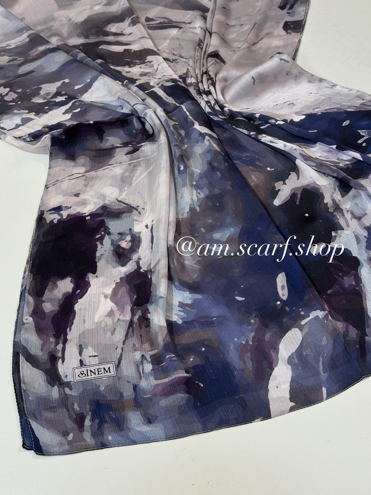 Foulard Crépe Plisser Satiné Imprimée BRUME ARTISTIQUE