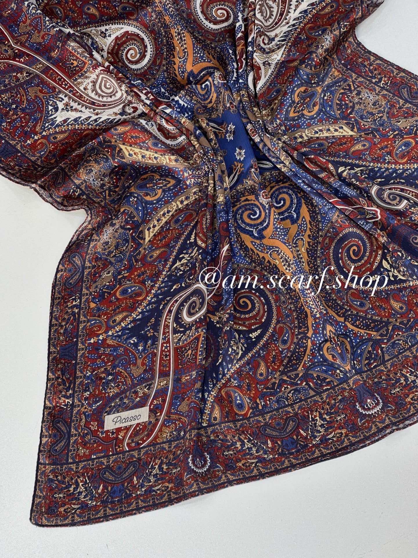 Foulard Crépe Plisser Satiné Imprimée PICASSO Pashmina