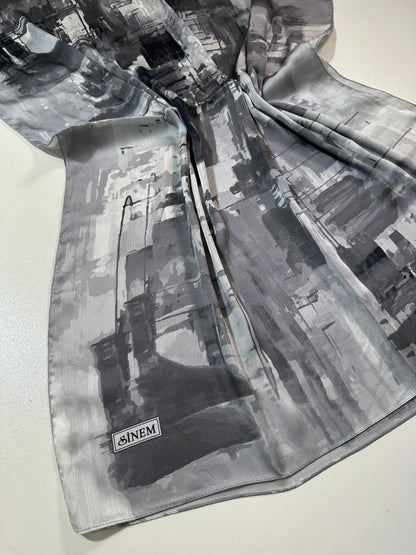 Foulard Crépe Plisser Satiné Imprimée PEINTURÉ