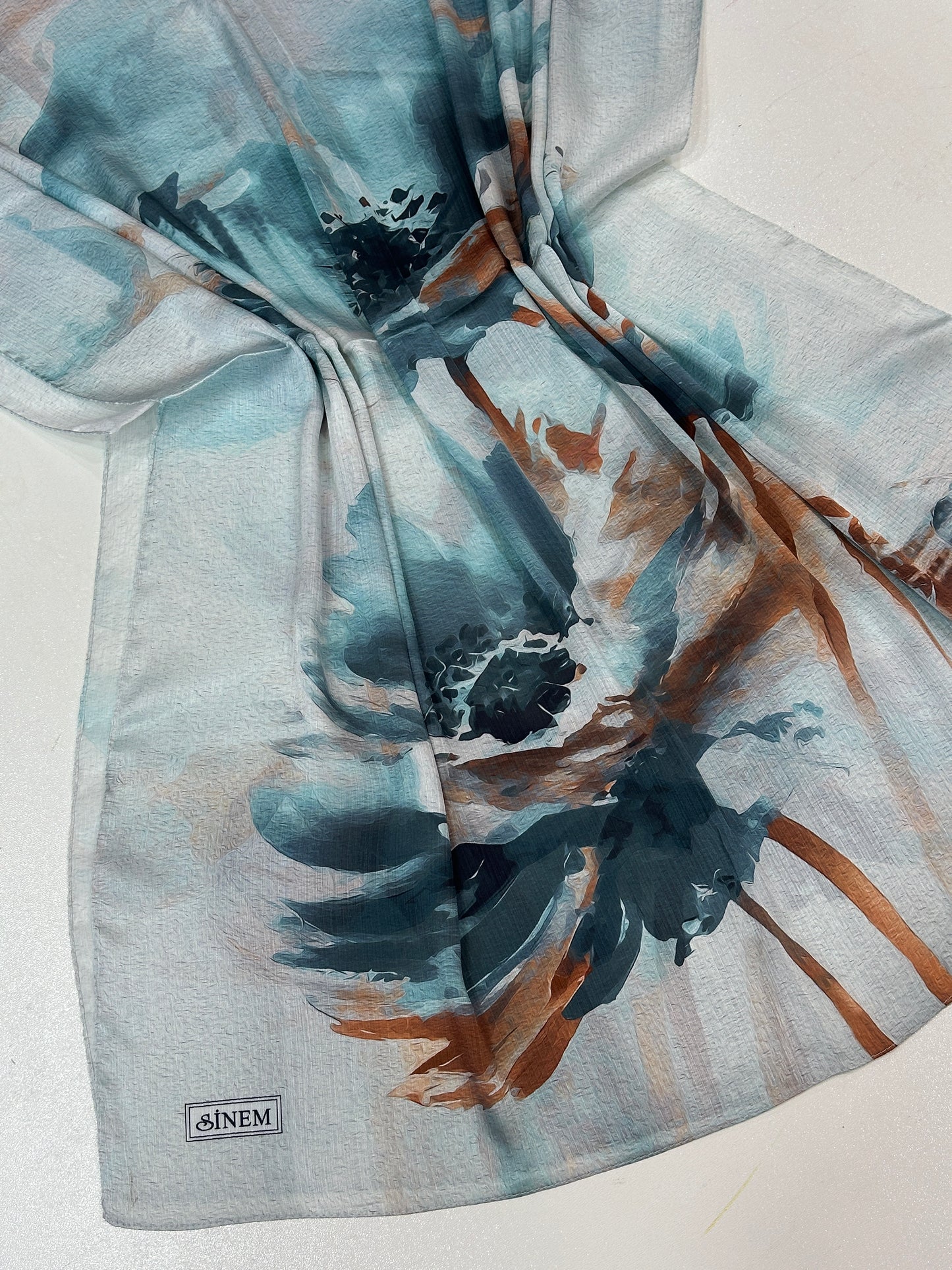 Foulard Crépe Plisser Satiné Imprimée fleur