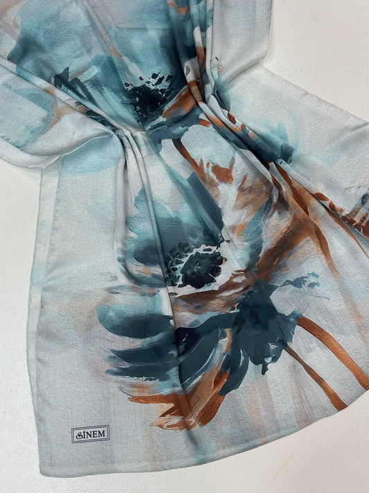 Foulard Crépe Plisser Satiné Imprimée fleur