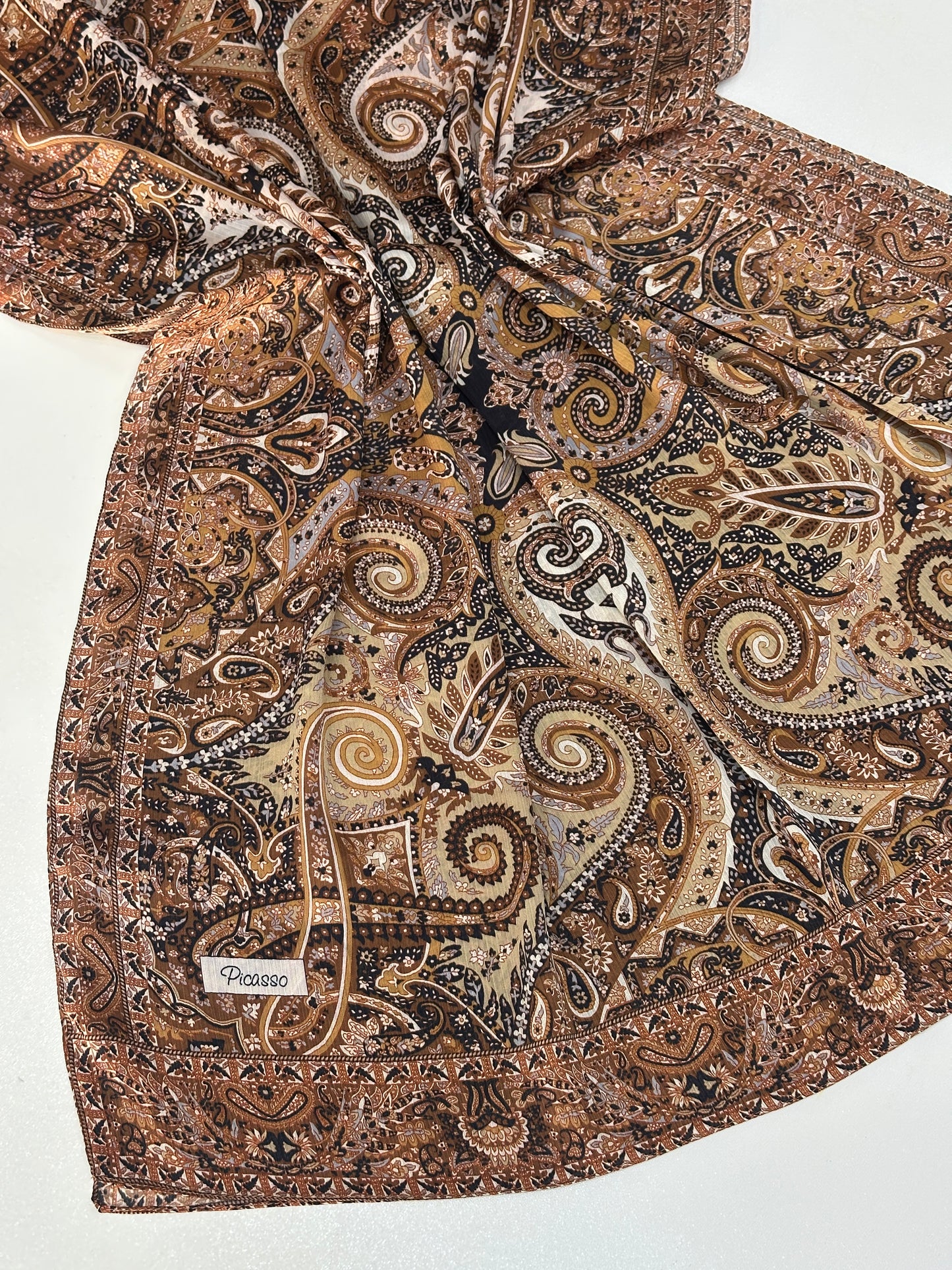 Foulard Crépe Plisser Satiné Imprimée PICASSO Pashmina
