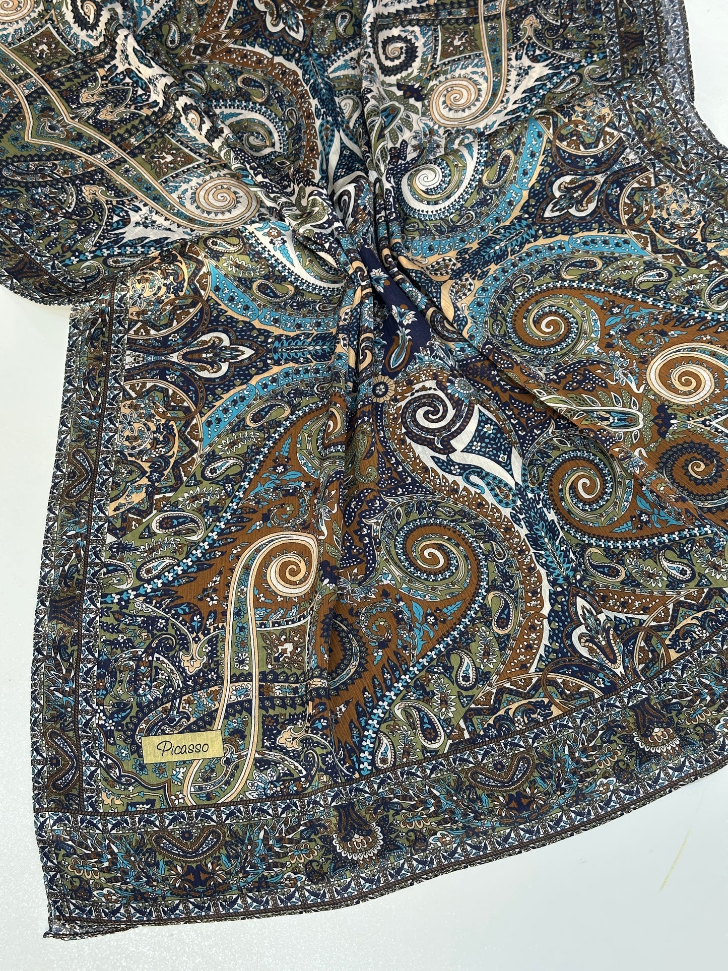 Foulard Crépe Plisser Satiné Imprimée PICASSO Pashmina